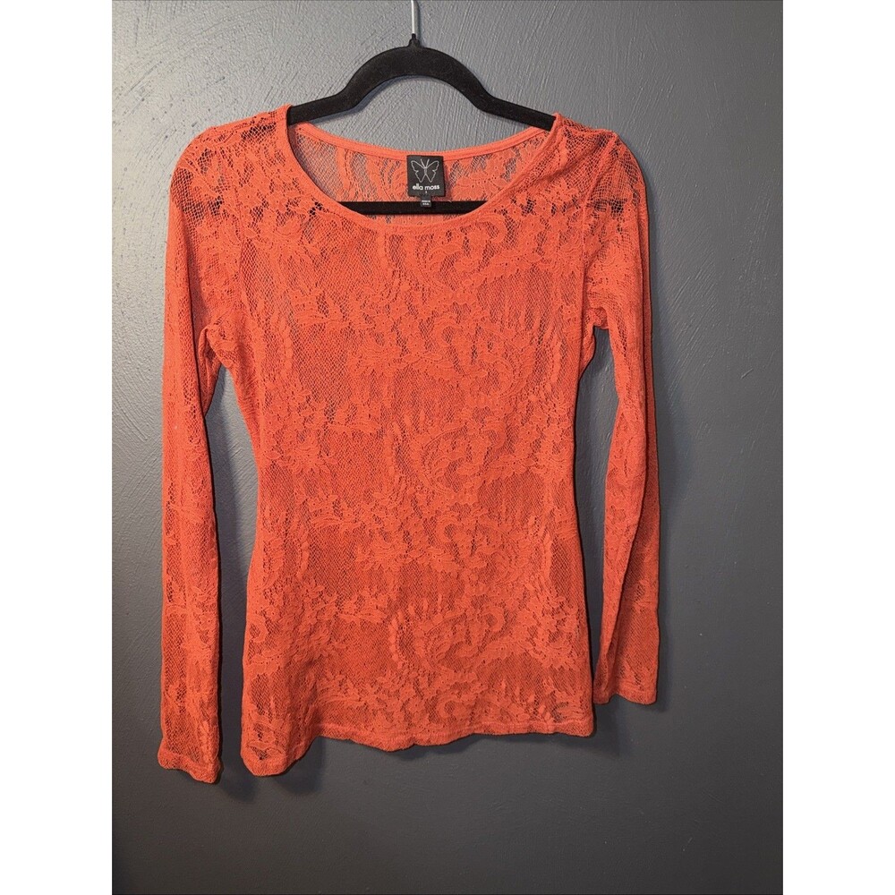 Bke Ella Moss Womens Shirt Long Sleeve S Orange Lace Edgy